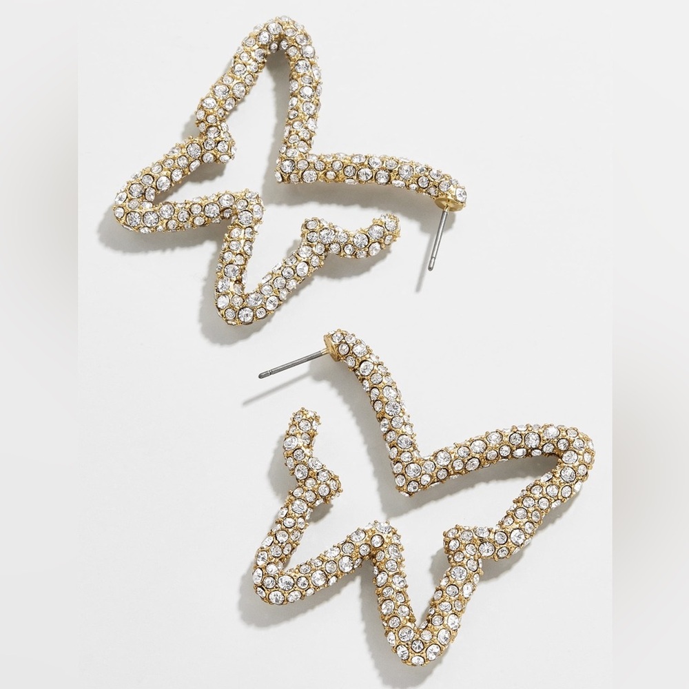 Gold Butterfly Shaped Crystal Pave Earrings
